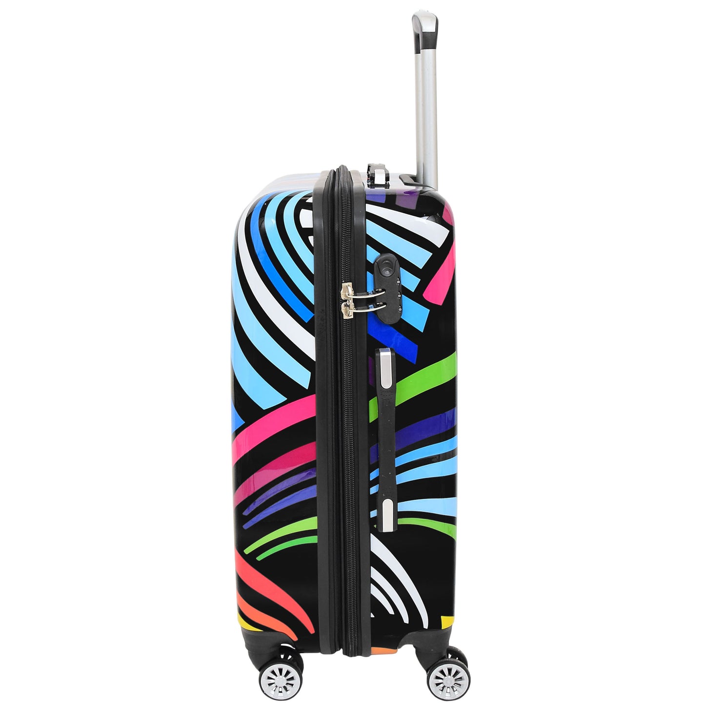 Four Wheels Multi Hearts Printed Suitcase Cosmos Black 10