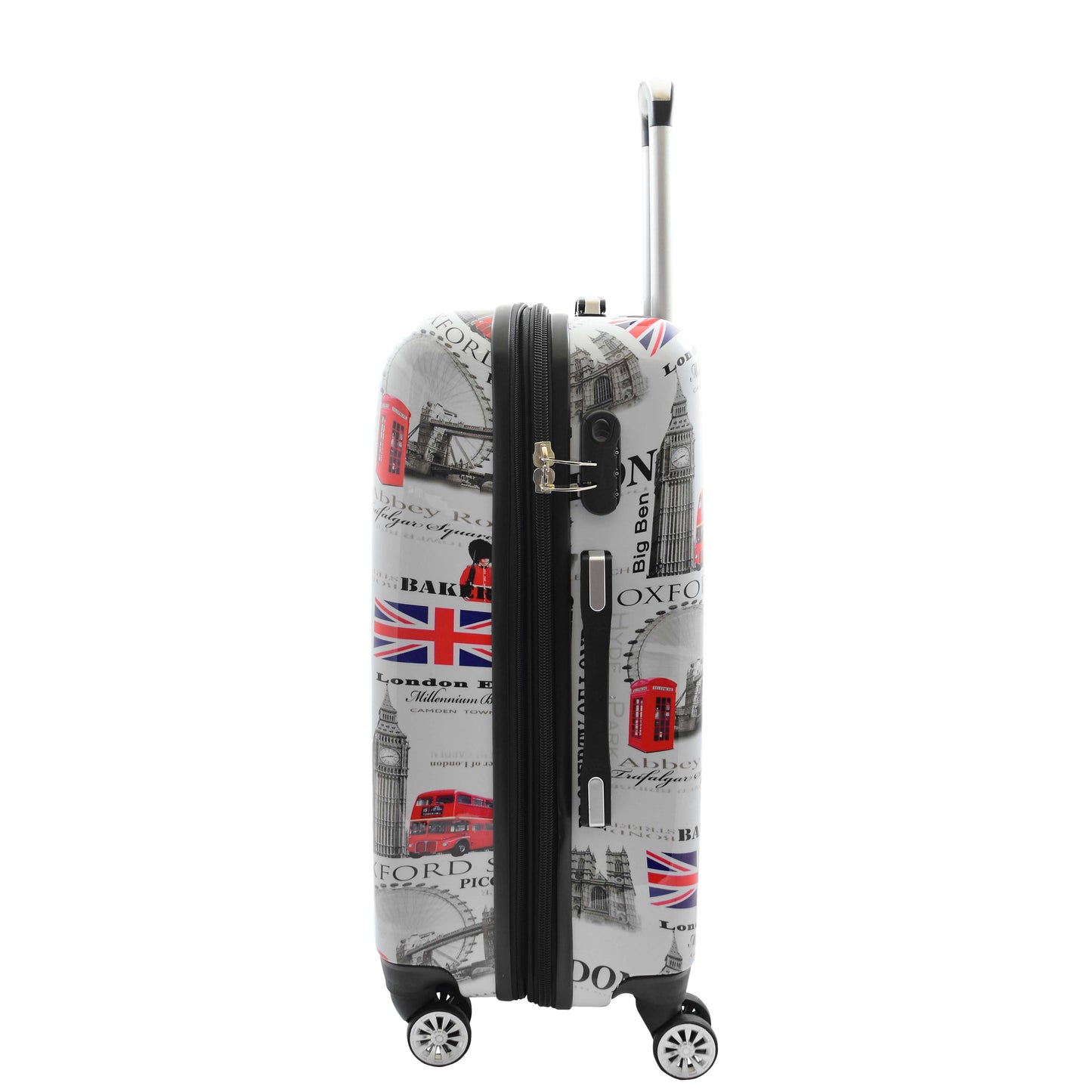 Four Wheels Hard Shell London City Print Suitcase Lockable Travel Luggage 9