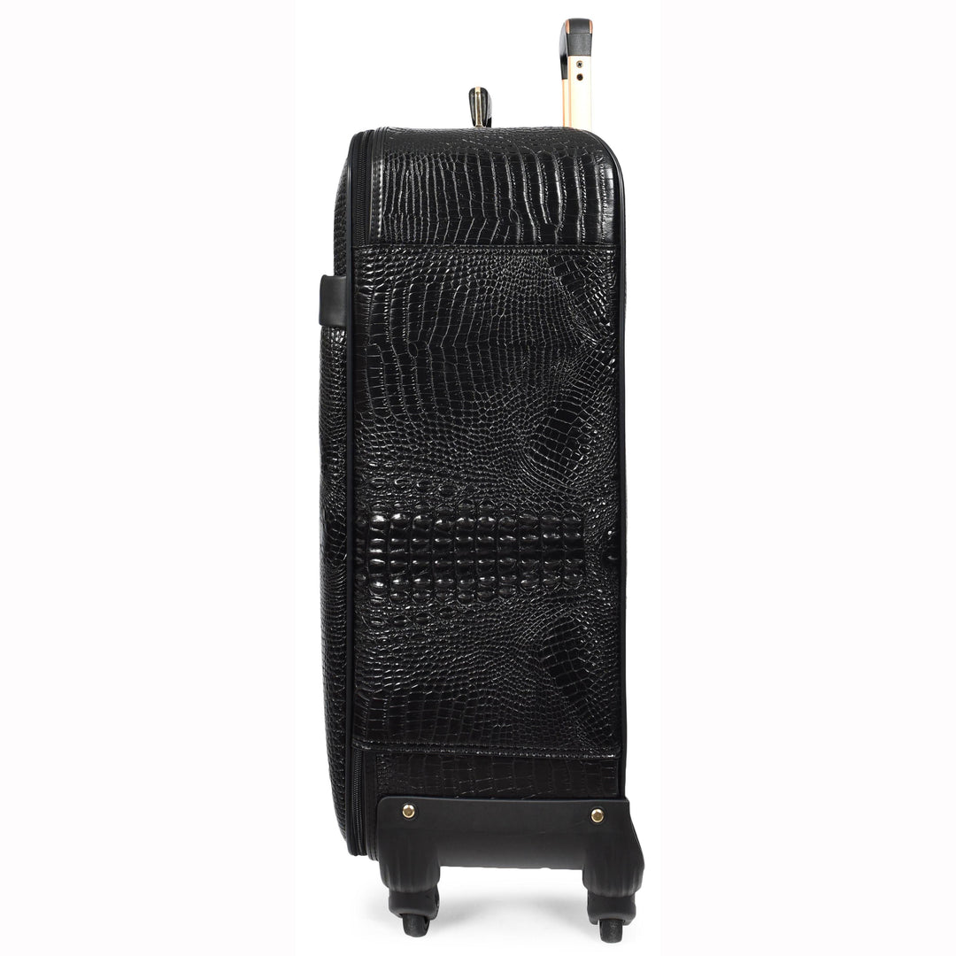 Luxury PU Leather Croc-Print Luggage Hybrid Shell Suitcases Lightweight Spinner & Stabilizer Wheels Black Elite 10