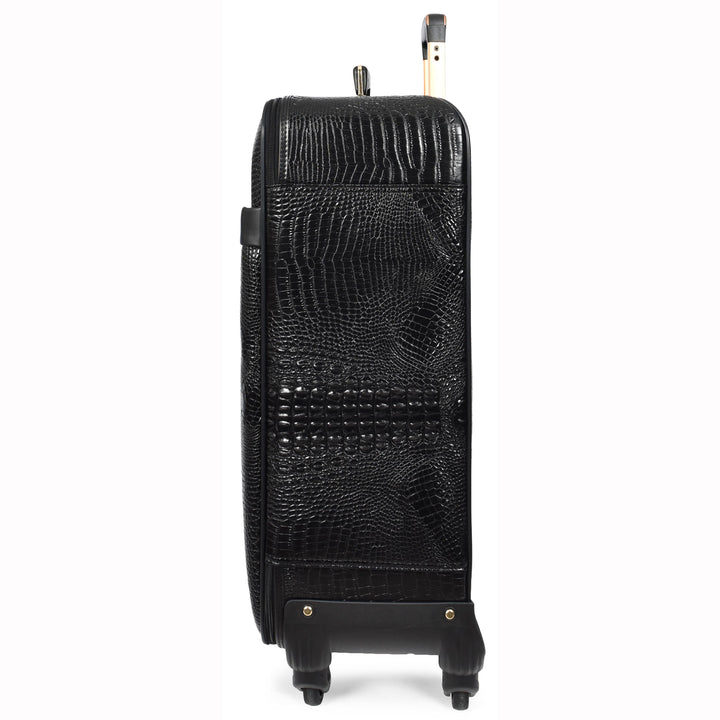 Luxury PU Leather Croc-Print Luggage Hybrid Shell Suitcases Lightweight Spinner & Stabilizer Wheels Black Elite 10