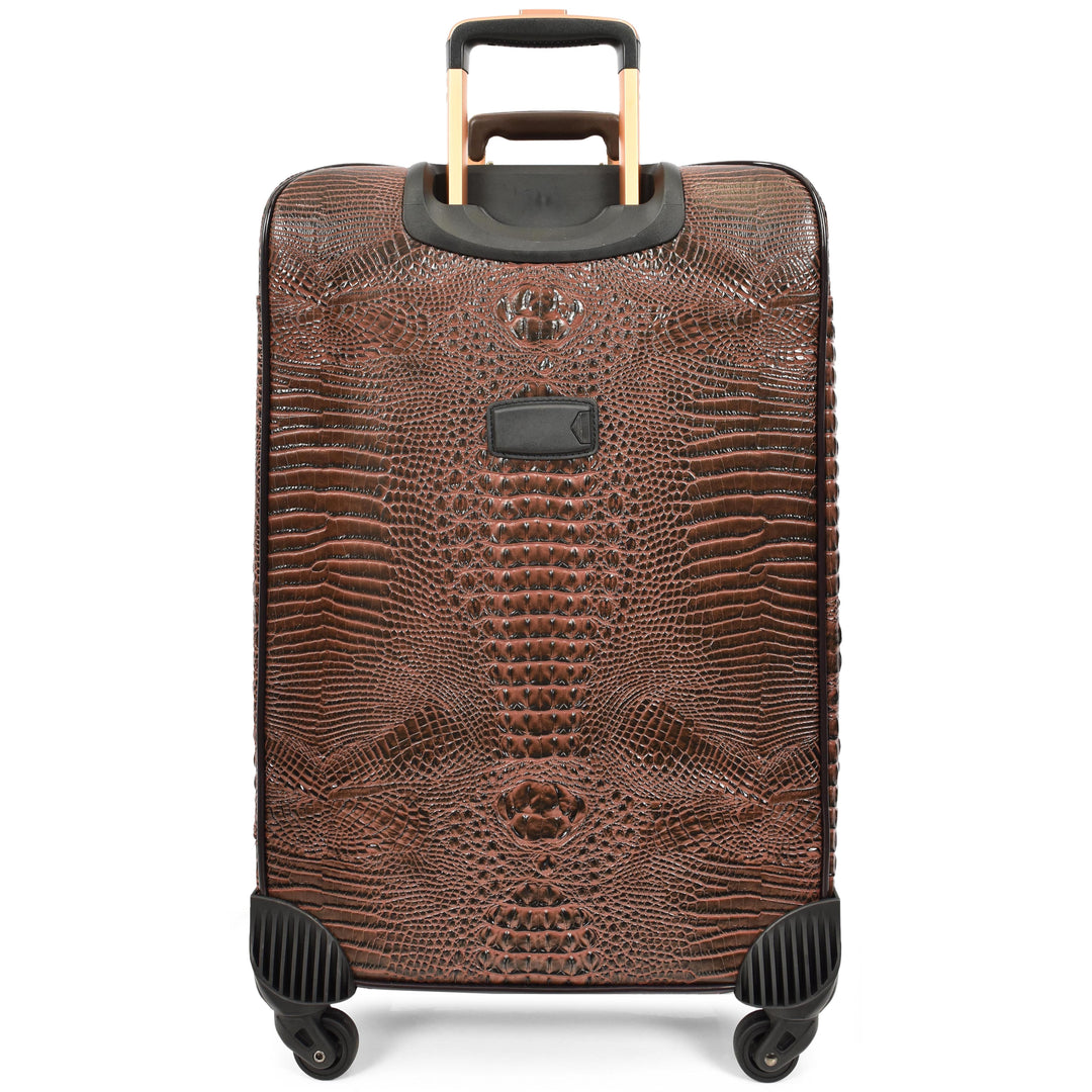 Luxury Four Wheeled Faux Leather Suitcase Elite Brown 11