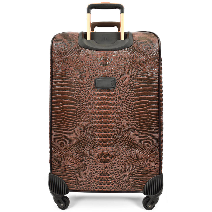 Luxury Four Wheeled Faux Leather Suitcase Elite Brown 11