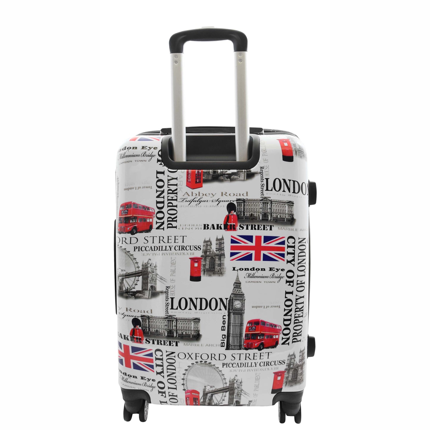 Four Wheels Hard Shell London City Print Suitcase Lockable Travel Luggage 10