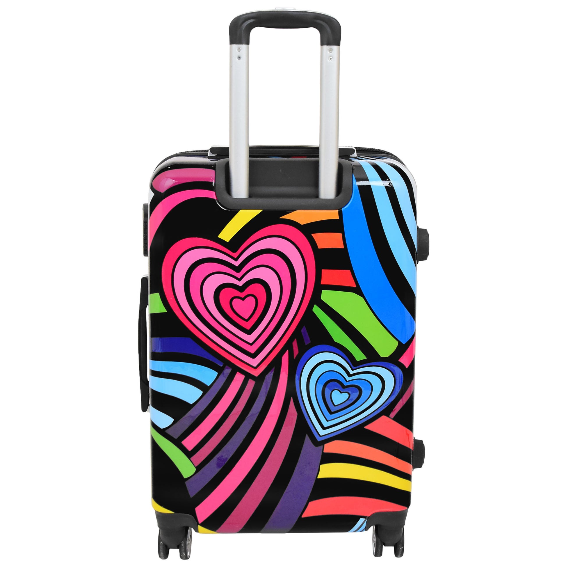 Four Wheels Multi Hearts Printed Suitcase Cosmos Black 11