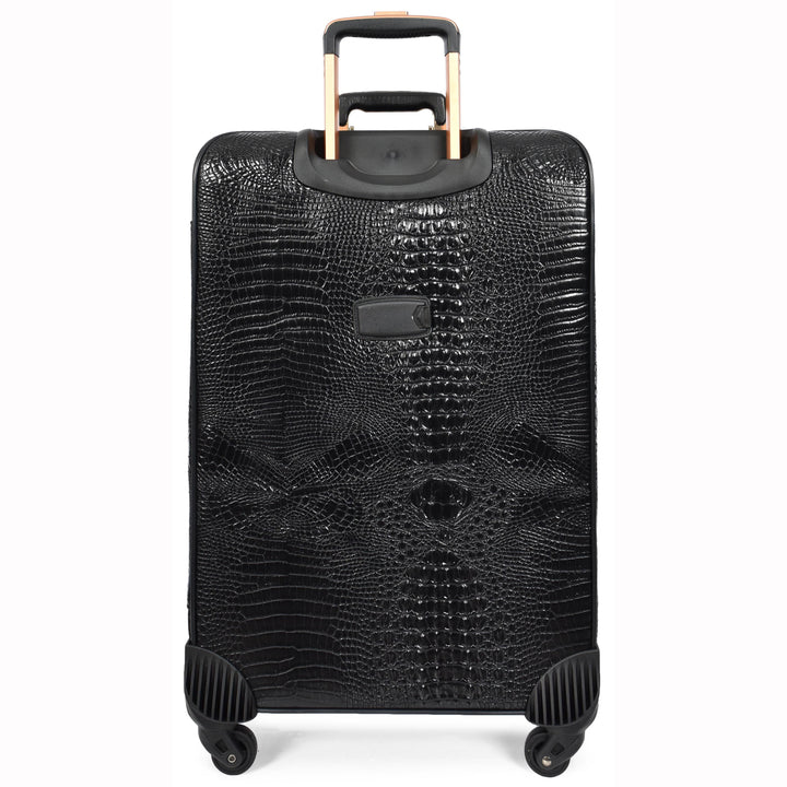 Luxury PU Leather Croc-Print Luggage Hybrid Shell Suitcases Lightweight Spinner & Stabilizer Wheels Black Elite 11