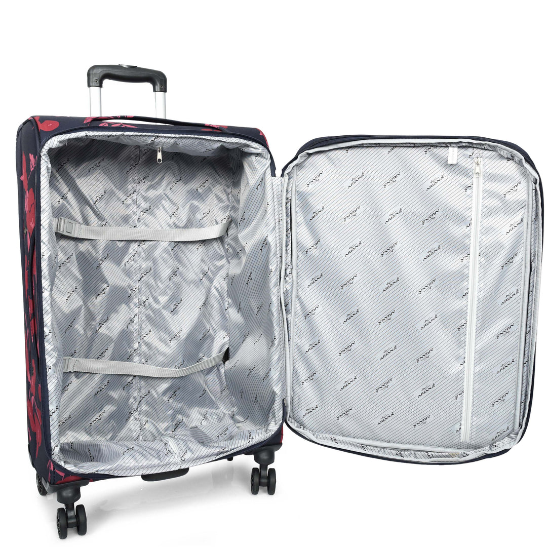 Four Wheel Suitcase Luggage Lightweight Flower Print Navy medium-5