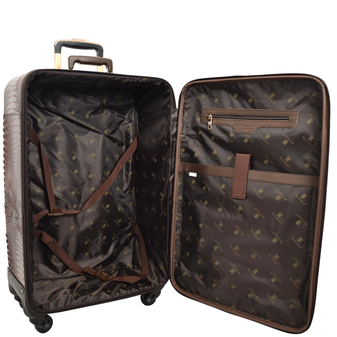 Luxury Four Wheeled Faux Leather Suitcase Elite Brown 12