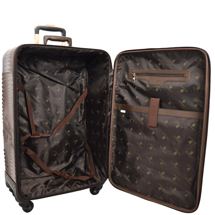 Luxury Four Wheeled Faux Leather Suitcase Elite Brown 12