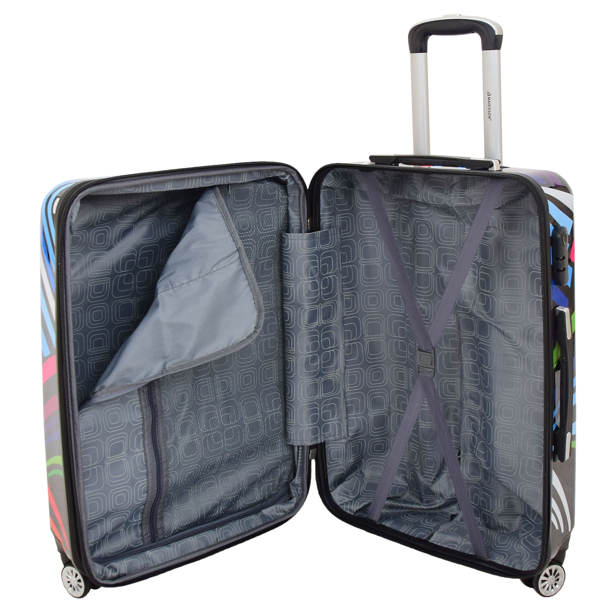 Four Wheels Multi Hearts Printed Suitcase Cosmos Black 12