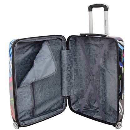 Four Wheels Multi Hearts Printed Suitcase Cosmos Black 12