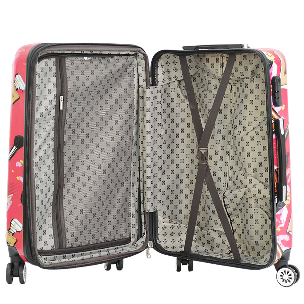 Hard Shell Suitcase Make-up Print Lightweight Expandable Luggage Fleek Pink 14
