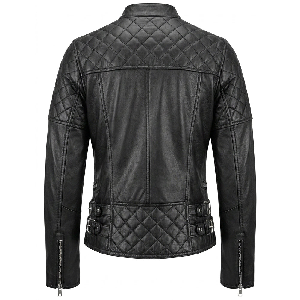 Womens Real Leather Biker Jacket Classic Cross Zip Style Molly Black