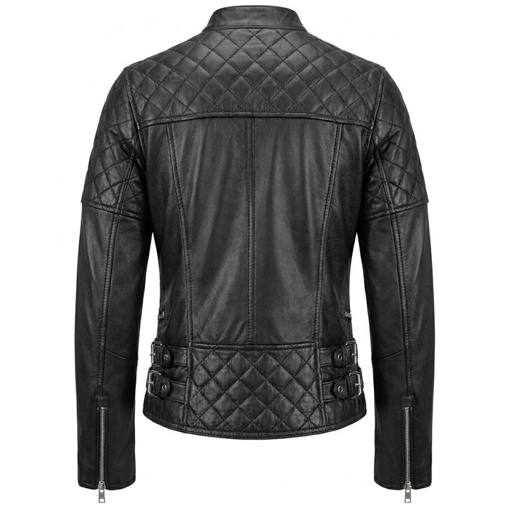 Womens Real Leather Biker Jacket Classic Cross Zip Style Molly Black