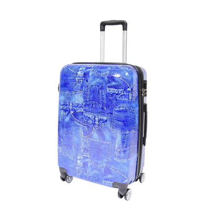 4 Wheeled ABS Hard Luggage Jeans Print DETROIT Blue 7