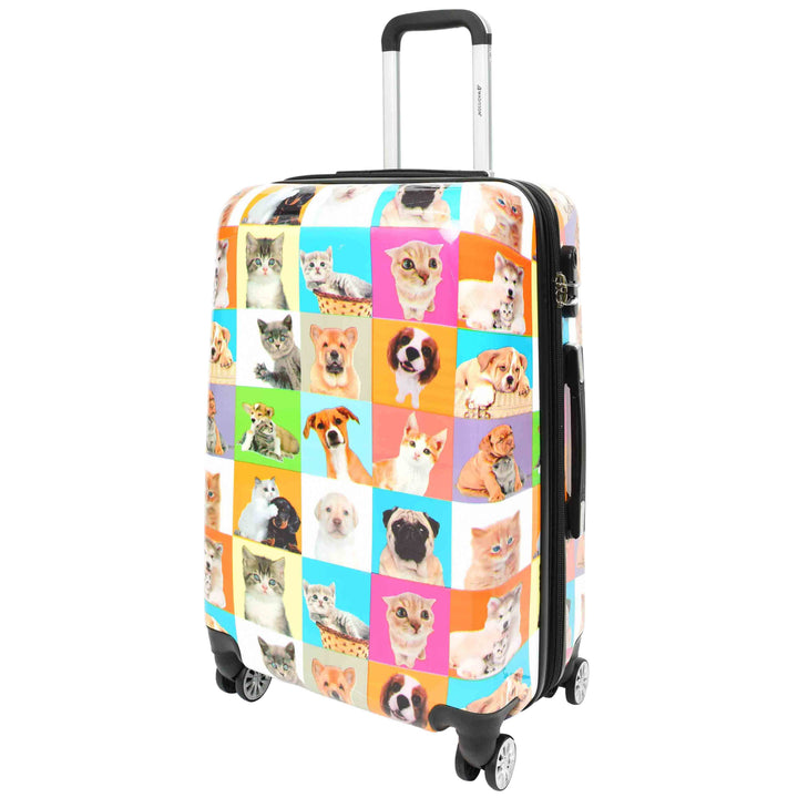 Four Wheels Hard Shell Suitcase Printed Expandable Luggage Dogs and Cats Print