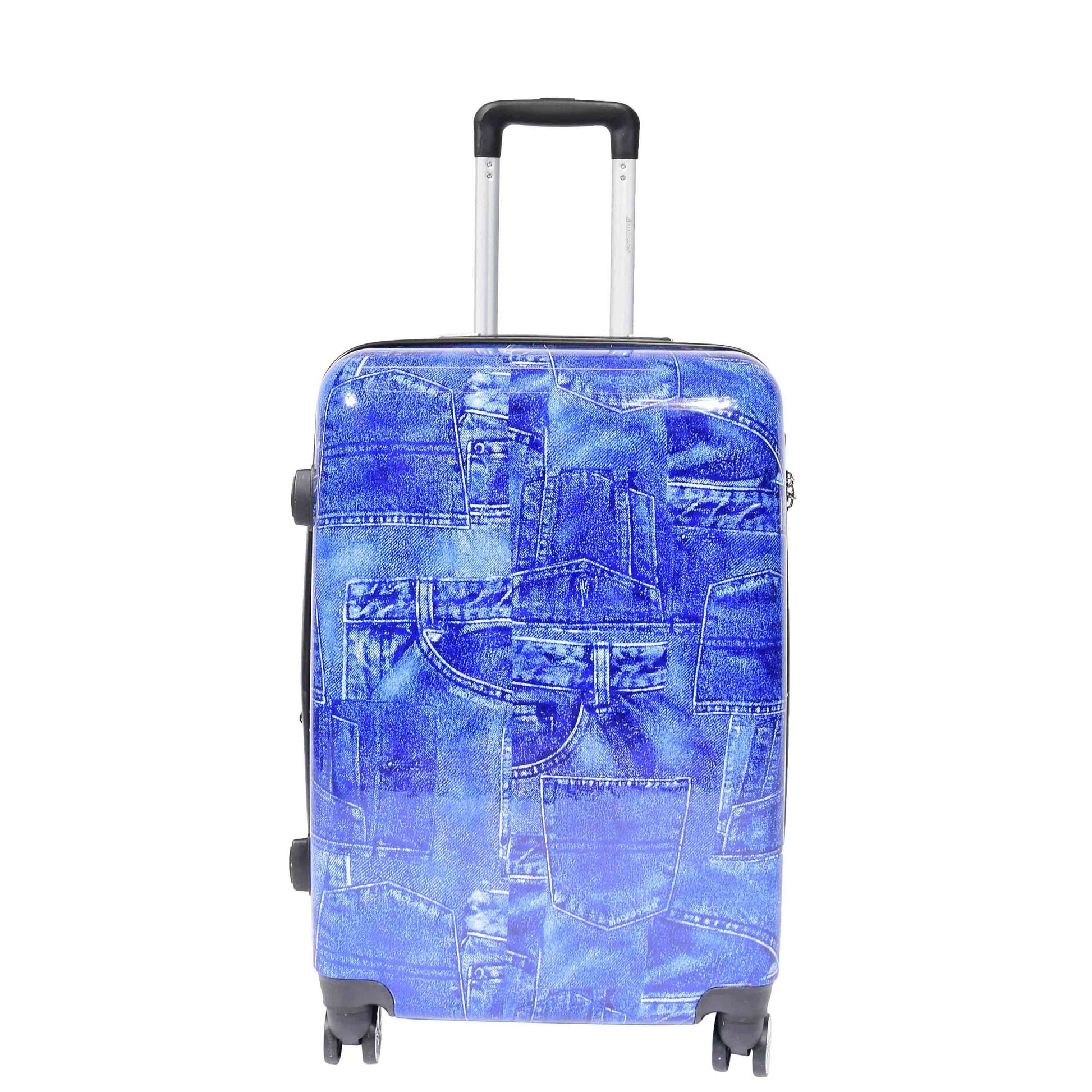 4 Wheeled ABS Hard Luggage Jeans Print DETROIT Blue 8