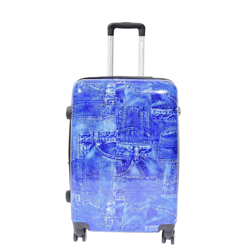 4 Wheeled ABS Hard Luggage Jeans Print DETROIT Blue 8
