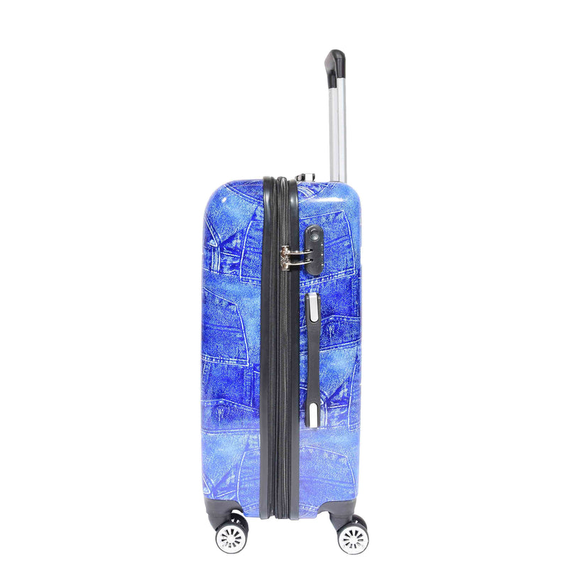 4 Wheeled ABS Hard Luggage Jeans Print DETROIT Blue 9