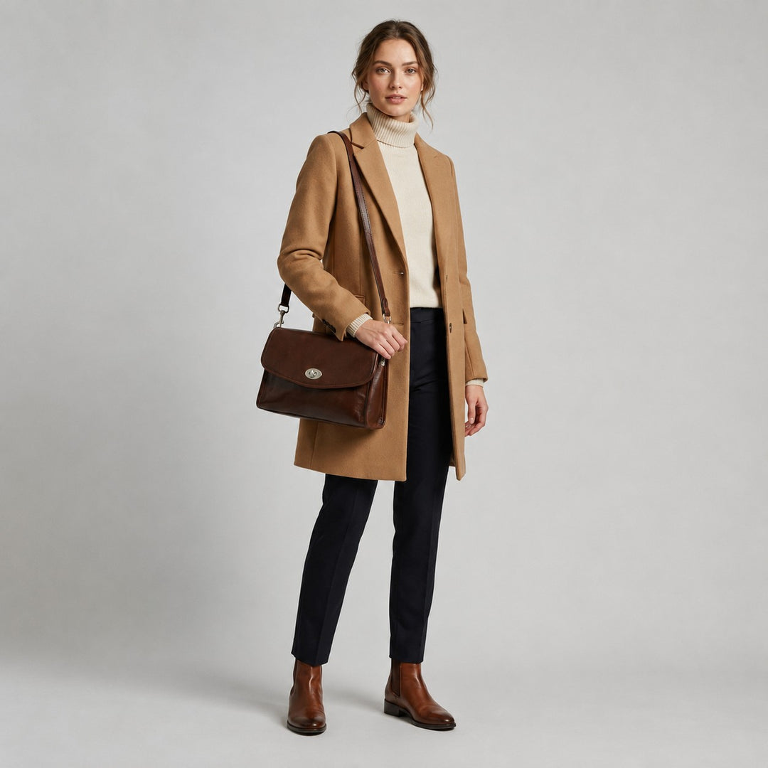 Women's Genuine Leather Flap-Over Crossbody Shoulder Bag with 2-in-1 Style Arden Coffee