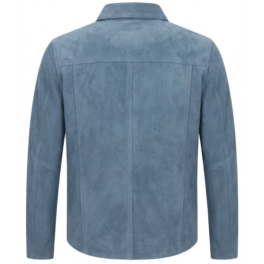 Mens Real Goat Suede Shirt Western Trucker Jacket Oliver Denim Blue