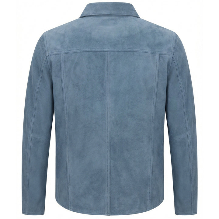 Mens Real Goat Suede Shirt Western Trucker Jacket Oliver Denim Blue