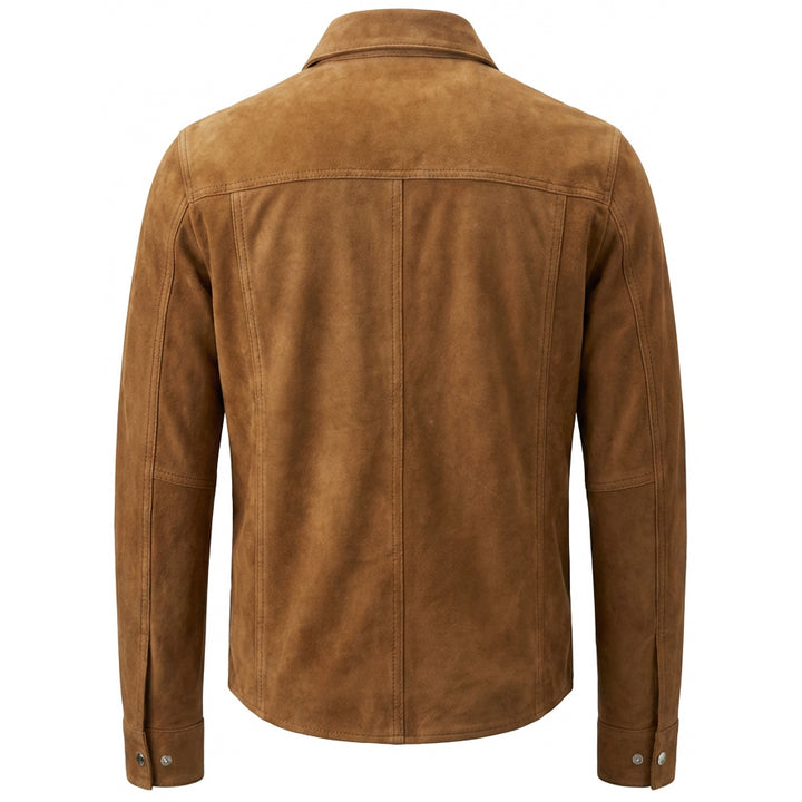 Mens Real Goat Suede Shirt Western Trucker Jacket Oliver Cognac