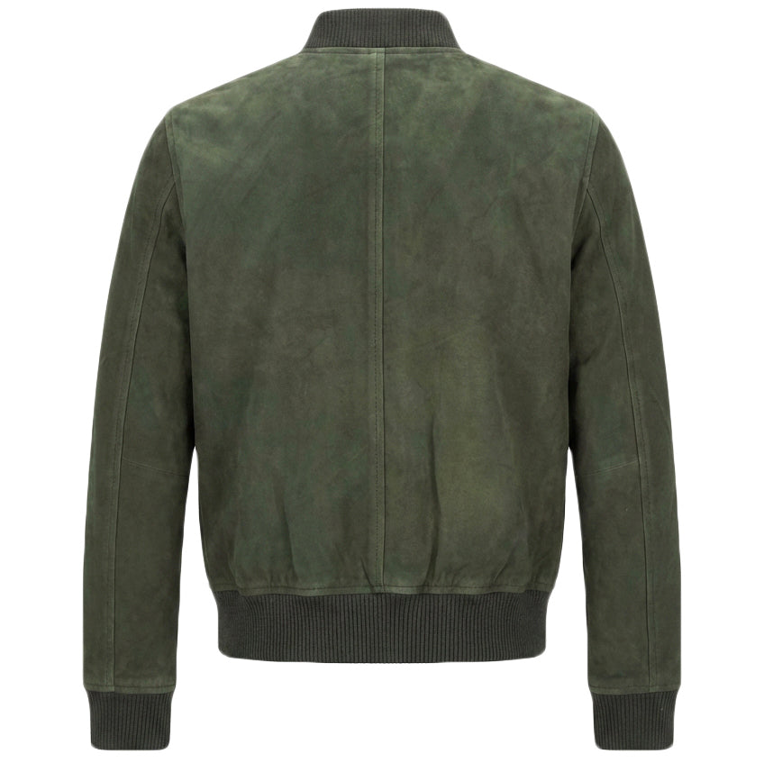Mens Real Goat Suede Bomber Jacket MA-1 Varsity Design Ryan Olive Green