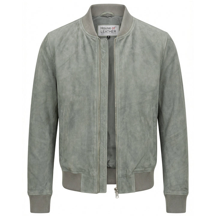 Mens Real Goat Suede Bomber Jacket MA-1 Varsity Design Ryan Grey