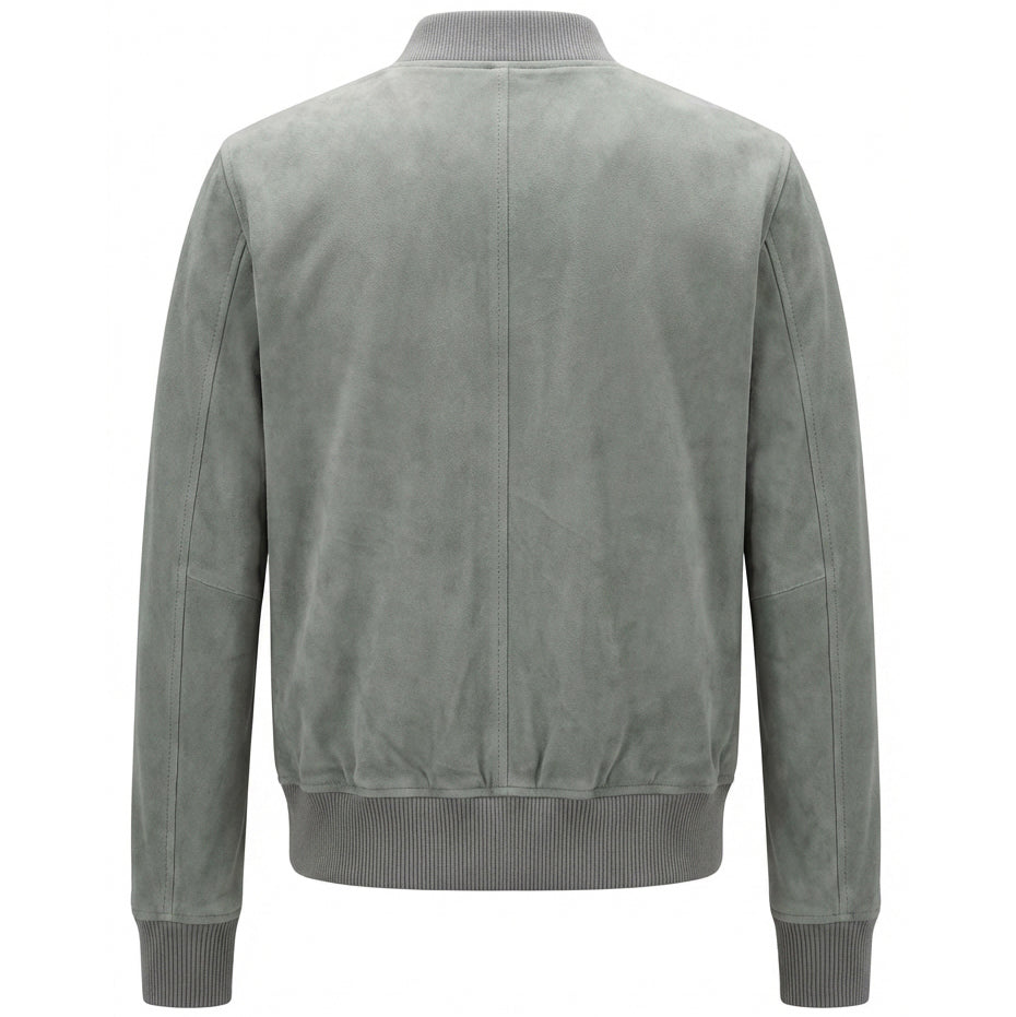 Mens Real Goat Suede Bomber Jacket MA-1 Varsity Design Ryan Grey