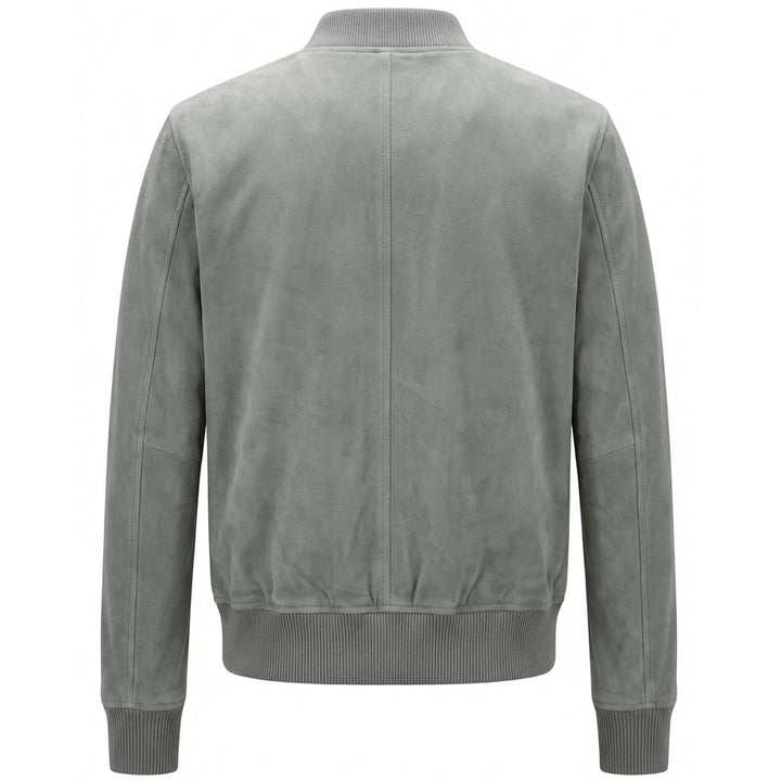 Mens Real Goat Suede Bomber Jacket MA-1 Varsity Design Ryan Grey
