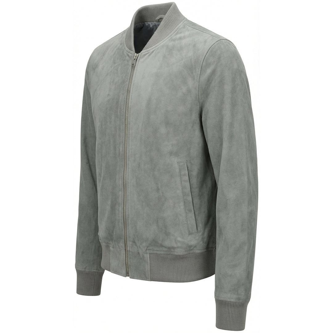 Mens Real Goat Suede Bomber Jacket MA-1 Varsity Design Ryan Grey