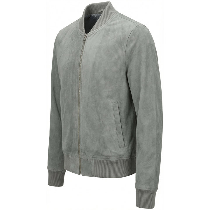 Mens Real Goat Suede Bomber Jacket MA-1 Varsity Design Ryan Grey