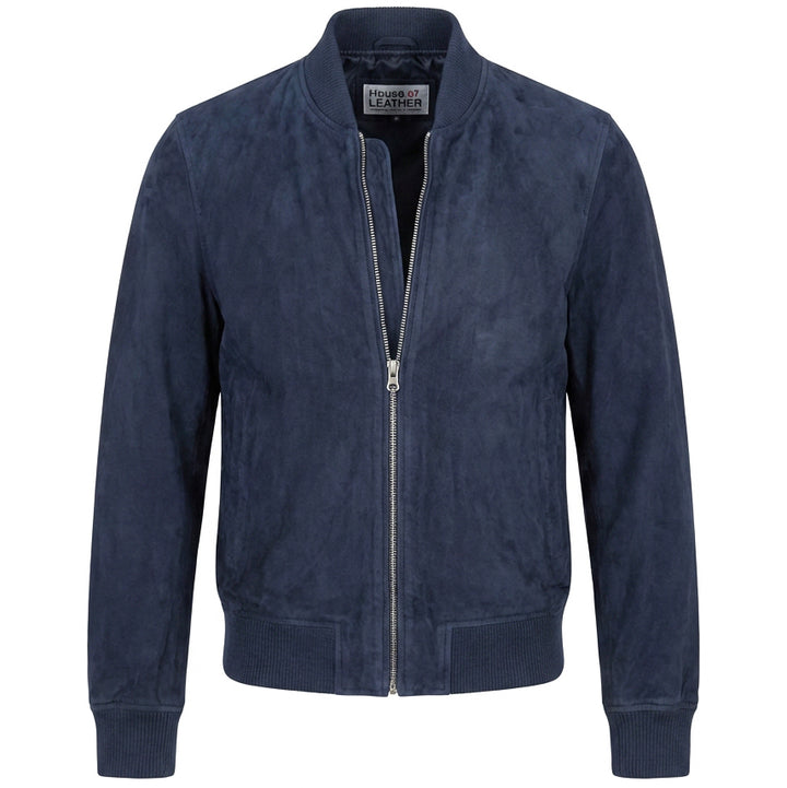 Mens Real Goat Suede Bomber Jacket MA-1 Varsity Design Ryan Navy Blue