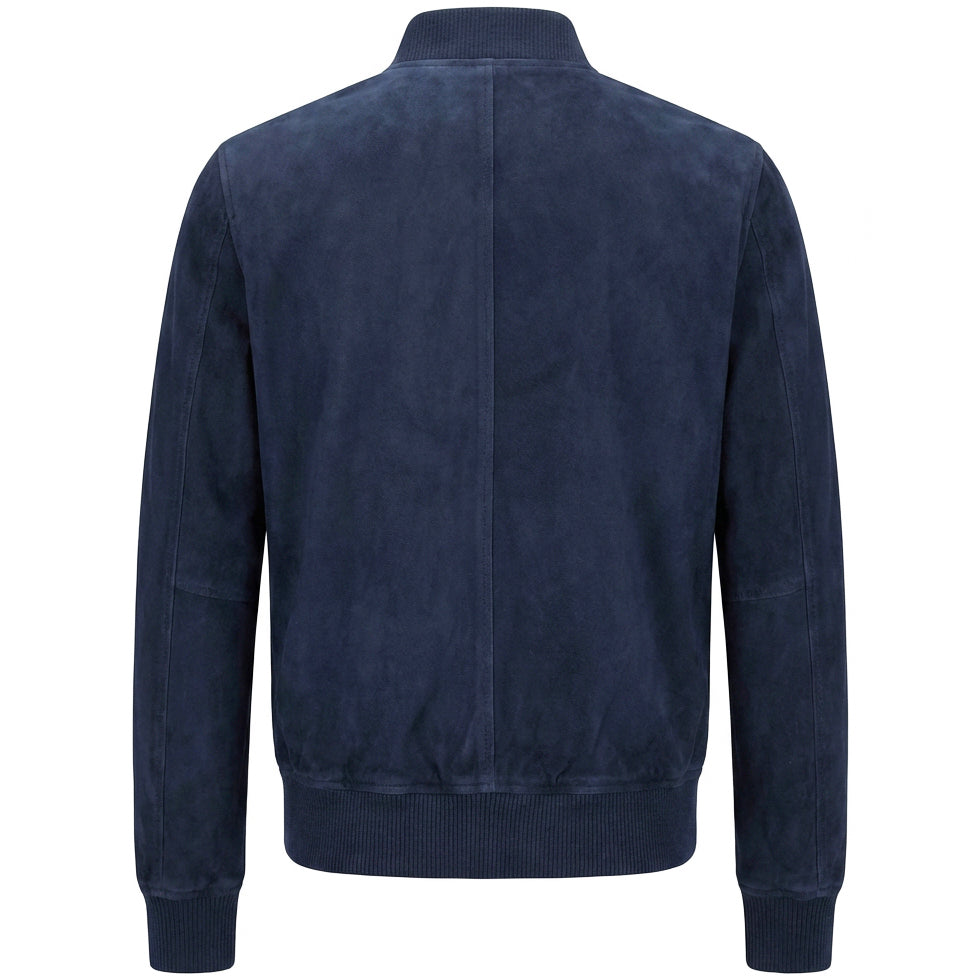 Mens Real Goat Suede Bomber Jacket MA-1 Varsity Design Ryan Navy Blue
