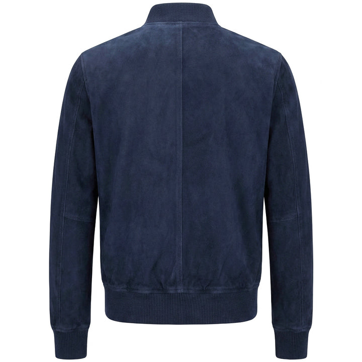 Mens Real Goat Suede Bomber Jacket MA-1 Varsity Design Ryan Navy Blue