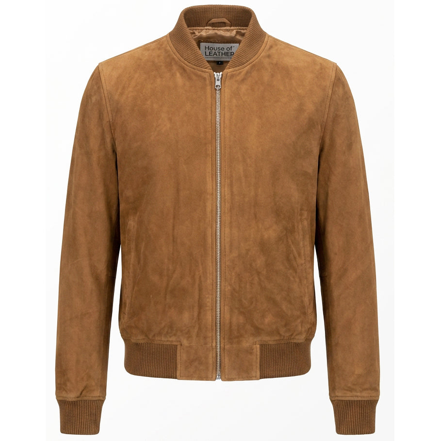 Mens Real Goat Suede Bomber Jacket MA-1 Ryan Cognac | House of Leather
