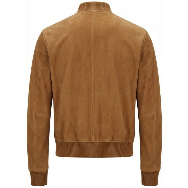 Mens Real Goat Suede Bomber Jacket MA-1 Varsity Design Ryan Cognac