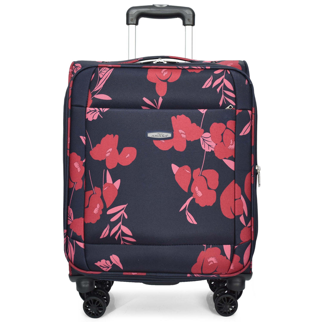 Four Wheel Suitcase Luggage Lightweight Flower Print Navy small-1