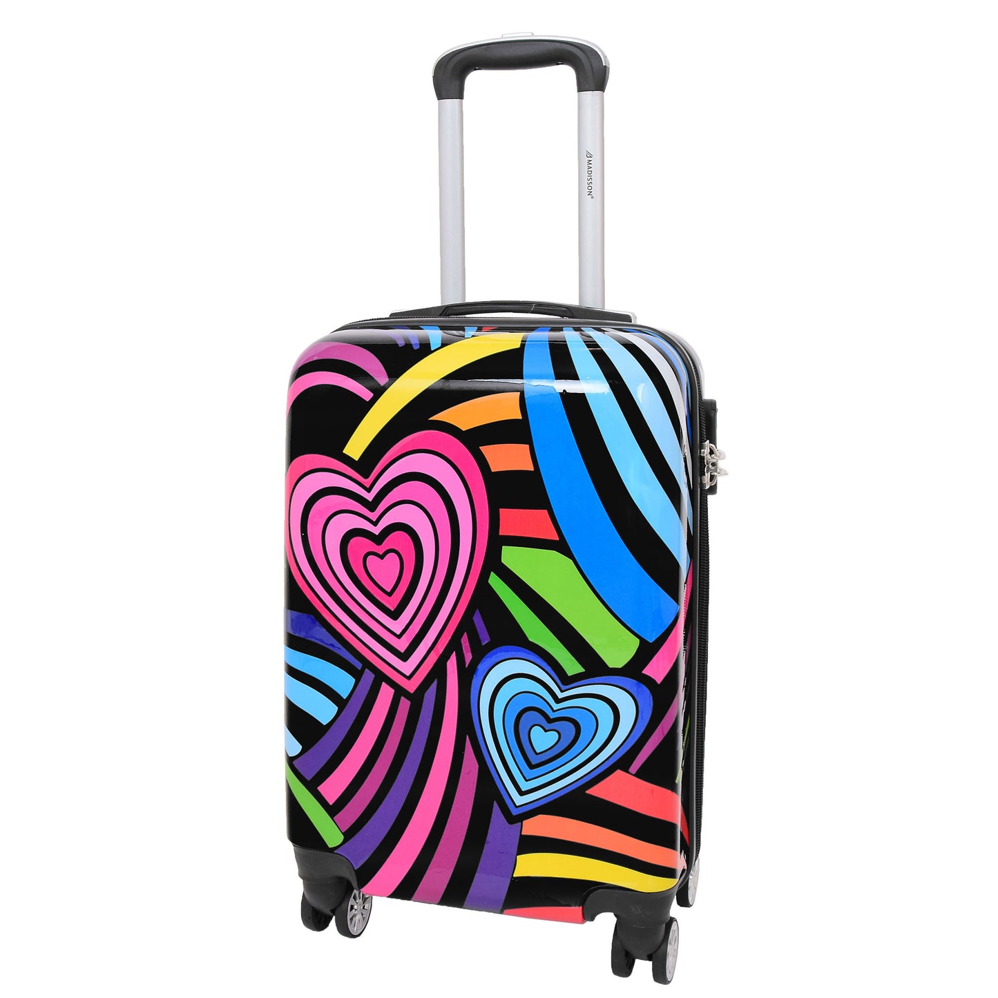 Four Wheels Multi Hearts Printed Suitcase Cosmos Black 13