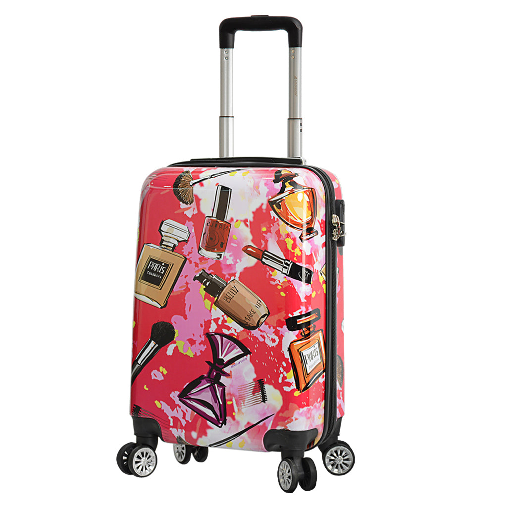 
Hard Shell Suitcase Make-up Print Lightweight Expandable Luggage Fleek Pink 1