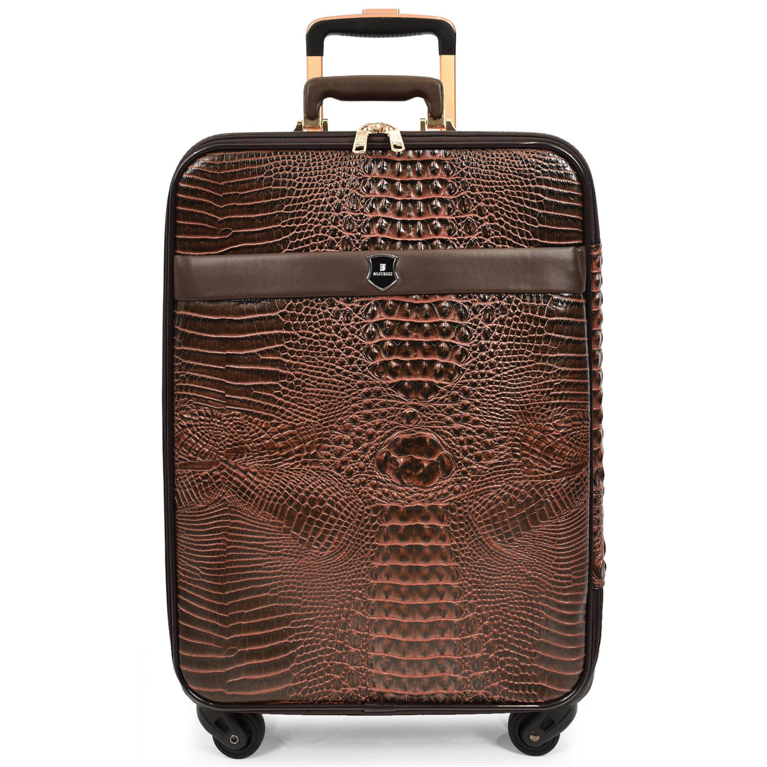 Luxury Four Wheeled Faux Leather Suitcase Elite Brown 2