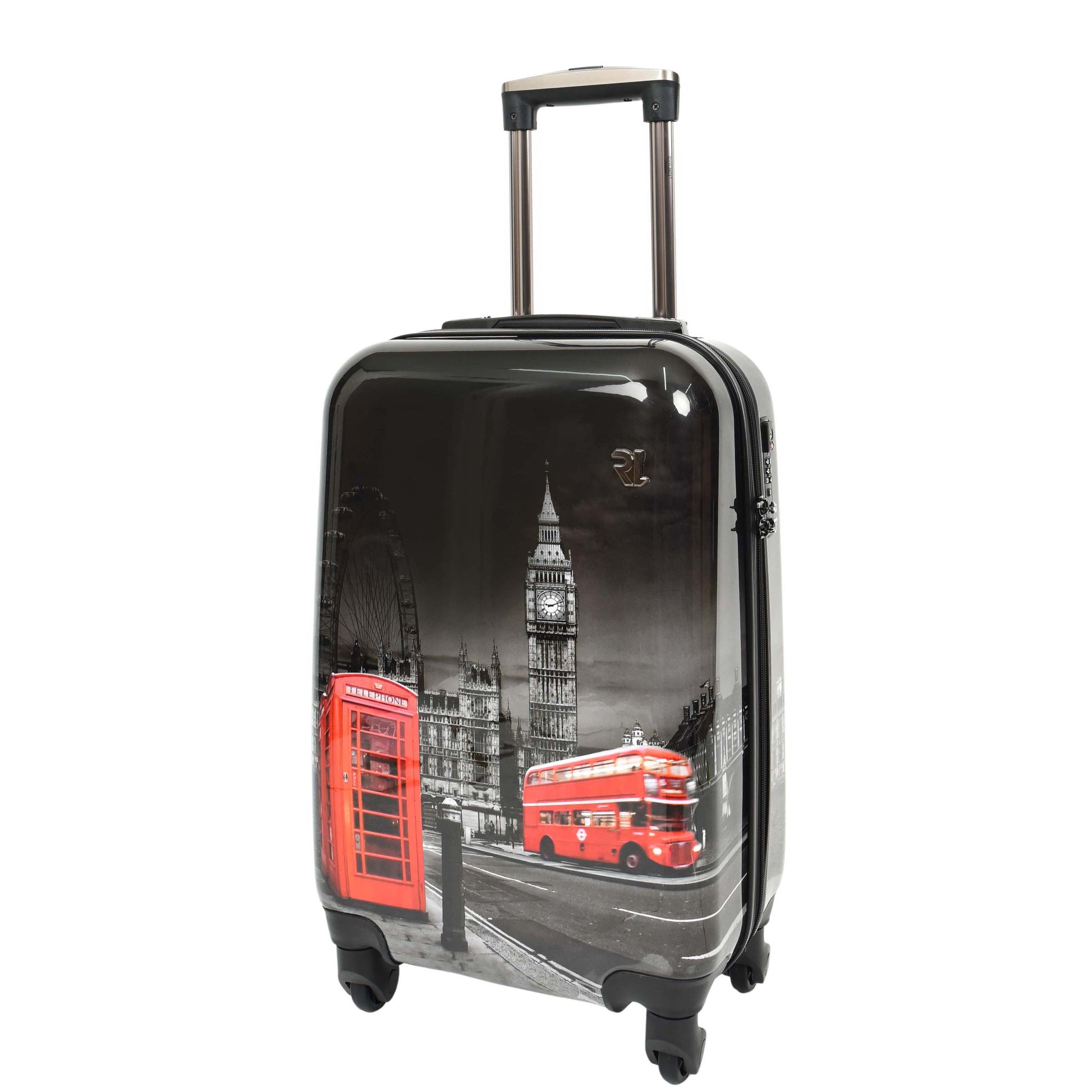 London Night Print Hard Shell Four Wheel Luggage Black Tucana 12