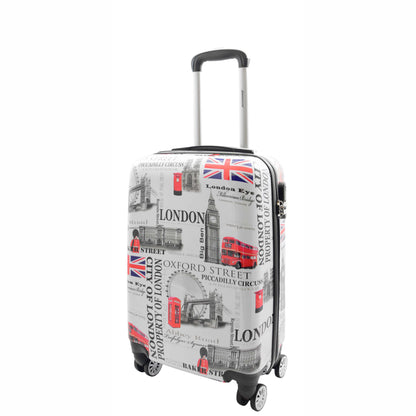 Four Wheels Hard Shell London City Print Suitcase Lockable Travel Luggage 12