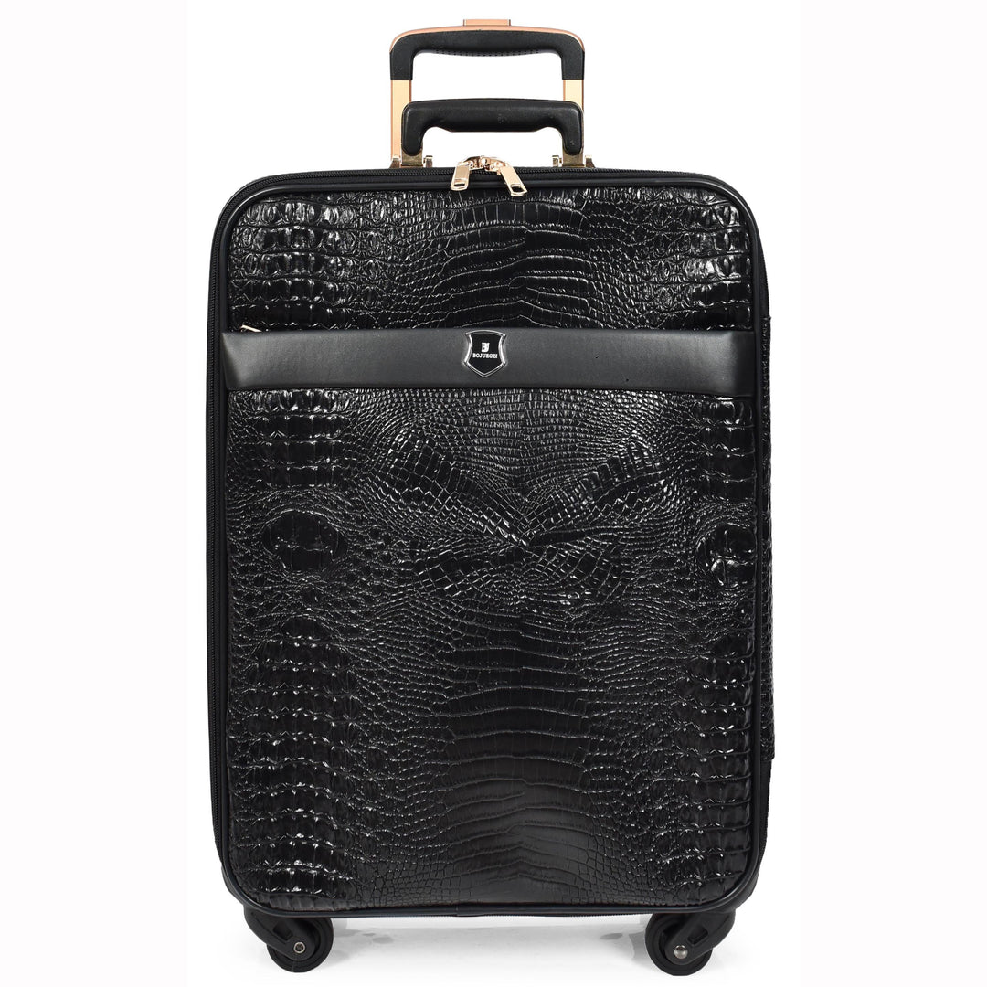 Luxury PU Leather Croc-Print Luggage Hybrid Shell Suitcases Lightweight Spinner & Stabilizer Wheels Black Elite 13