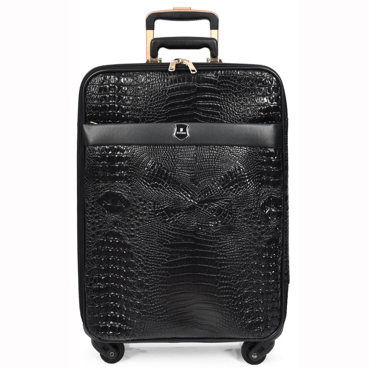 Luxury PU Leather Croc-Print Luggage Hybrid Shell Suitcases Lightweight Spinner & Stabilizer Wheels Black Elite 13