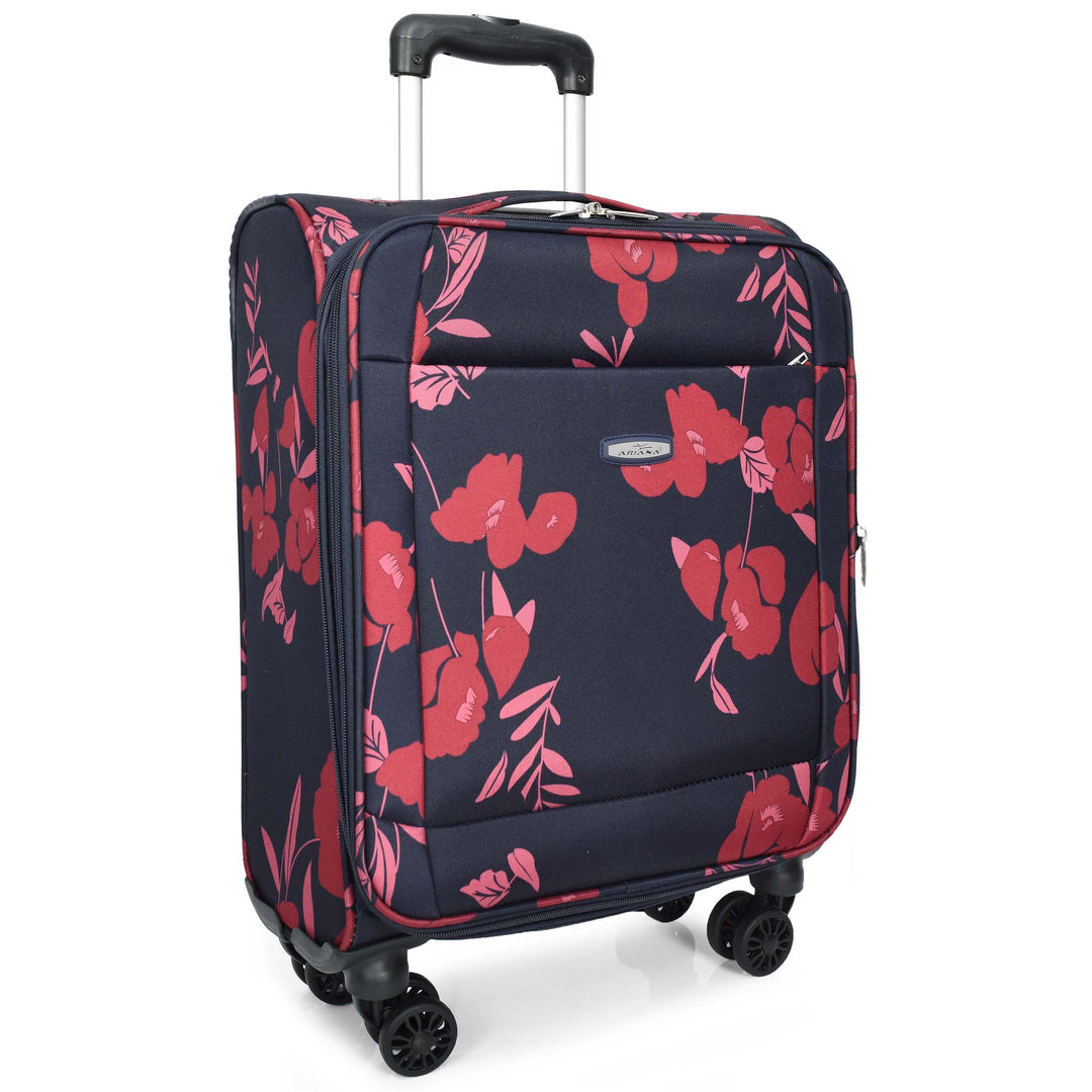 Four Wheel Suitcase Luggage Lightweight Flower Print Navy small-2