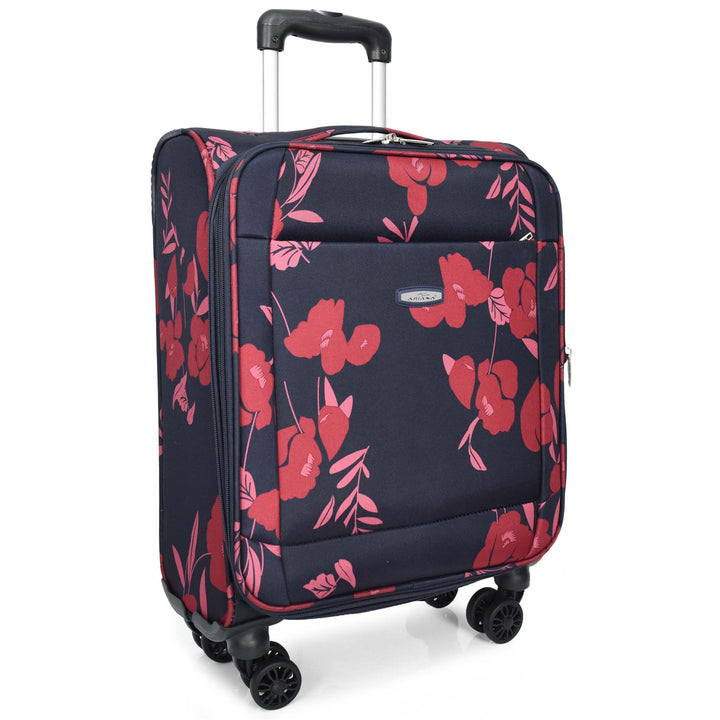 Four Wheel Suitcase Luggage Lightweight Flower Print Navy small-2