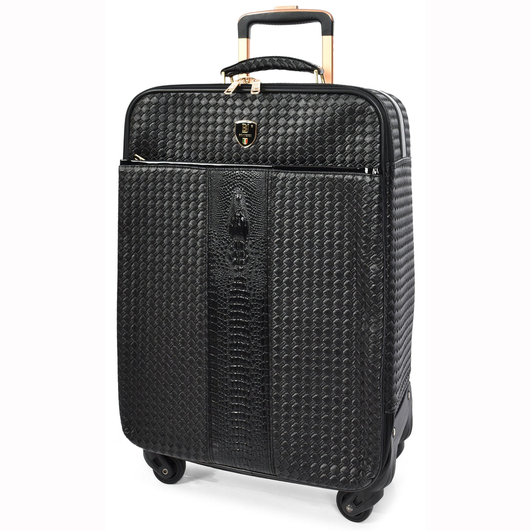 Premium Luggage Black Croc-Embossed Lightweight Spinner with Stabilizers Midnight 16