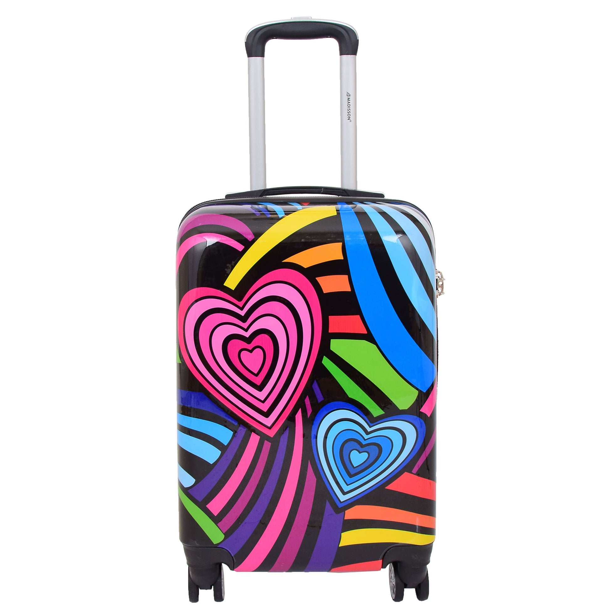 Four Wheels Multi Hearts Printed Suitcase Cosmos Black 14