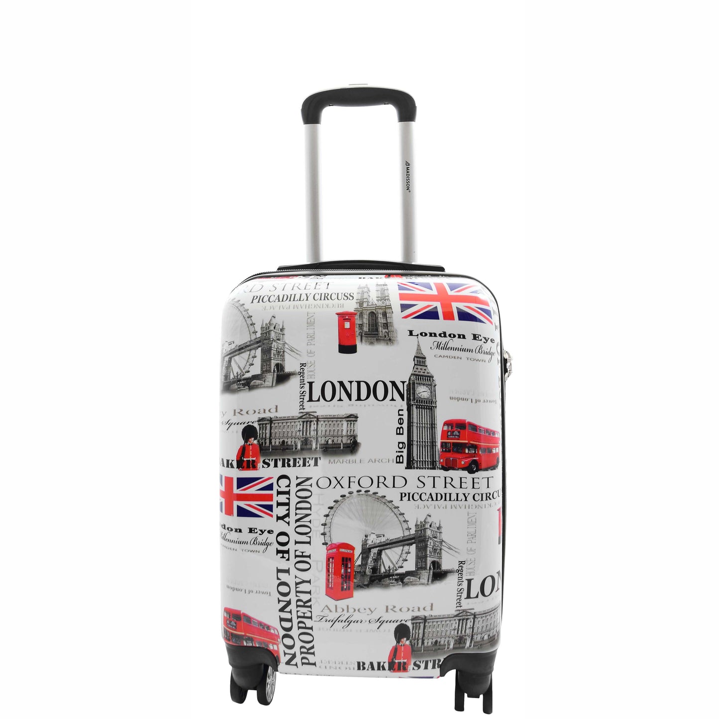 Four Wheels Hard Shell London City Print Suitcase Lockable Travel Luggage 13